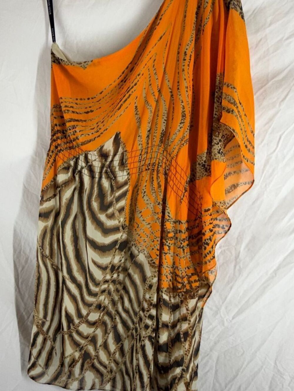 Bisou Bisou Bohbot NWT Women's One-Shoulder Orange Animal Print Dress Size 12